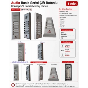 AUDIO Basıc Sesli 12li Zil Paneli Çift Sıra Fotoselli Hoparlörlü On İkili Konuşmalı Panel (İkili Sıra)