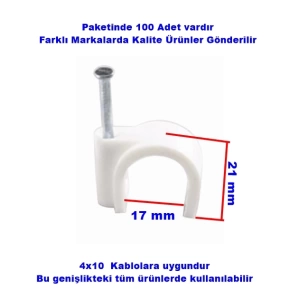 Beton Çivili Kablo Tutturma Kroşe NO:7 (100 lü Pk.) Beyaz Plastik