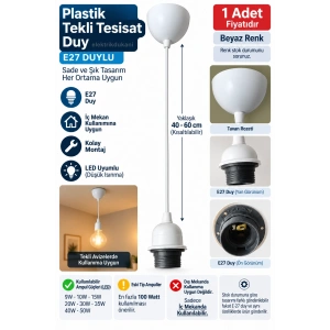BEYAZ Plastik Hazır Takım Tekli Tesisat E-27 Duylu Kablo