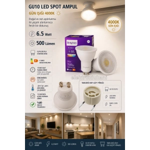 BRAYTRON 6.5w GÜNIŞIĞI GU10 Duylu Çanak Led Spot Ampul 4000k (Starter Duylu) 220 Volt 6.5 Watt