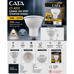CATA 10w BEYAZ GU10 Duylu Çanak Led Spot Ampul 6400k (Starter Duylu) 220 Volt 10 Watt