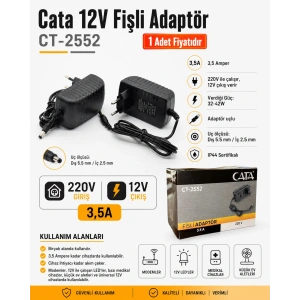 CATA 12v 3.5A Fişli Adaptör Plastik Kasa 32-42w IP44 5.5x2.5mm Jaklı