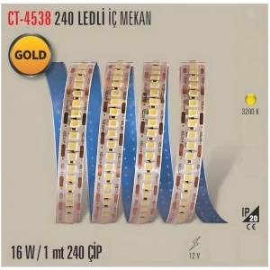 CATA 12v Dc GÜNIŞIĞI 16w/240 Led Extra Parlak İç Mekan Şerit Led IP20 12 Volt 1mt