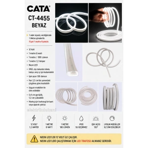 CATA 12V NEON Led Hortum BEYAZ (1mt Fiyatı) Pk. 50Mt