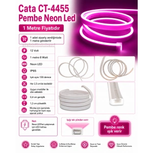 CATA 12V NEON Led Hortum Pembe (1MT FİYATI) Pk. 50Mt