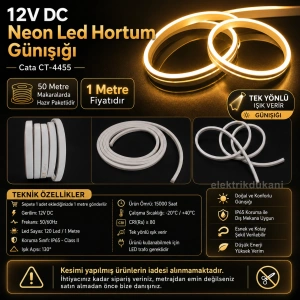CATA 12V NEON Sarı Işık 3000k Led Hortum (Günışığı 1mt Fiyatıdır) Pk. 50Mt