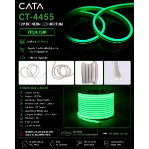 CATA 12v YEŞİL Neon Led Hortum IP64 12 Volt (1mt Fiyatı) Pk. 50Mt