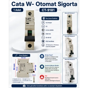 CATA 1x2A C 4.5kA W-Otomat Sigorta Monofaze Tek Fazlı W Otomat Sigorta ( 2 Amper Kombi Sigortası)