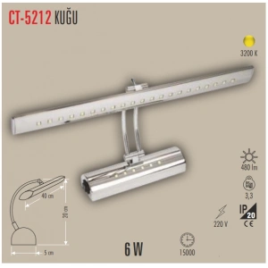 Cata Krom 6W Led Tablo Apliği 1 Kademe Gün Işığı(Sarı Işık) 3200K 220V 420 Lümen