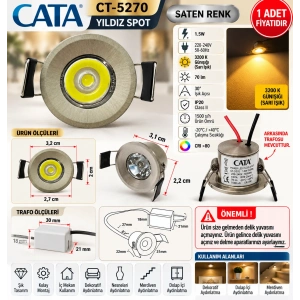 CATA Yıldız 1.5w SATEN Kasa Günışığı Işık Power Ledli Parmak Spot 3200k 220v IP20