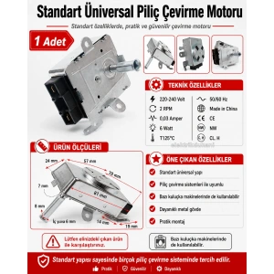 ÇETİNLER Piliç Çevirme Motoru 220V 6W