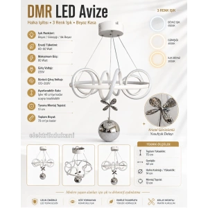 DMR 1 Toplu HALKA IŞILTISI Sarkıt Led Avize BEYAZ Kasa Üç Renk 6500k/4000k/3000k (Beyaz /Sarı/Ilık Beyaz (Günışığı))