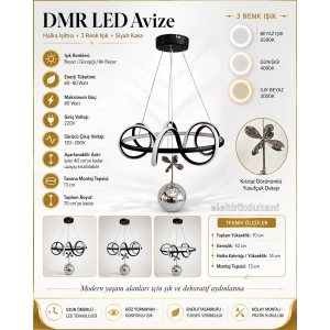 DMR Tek Toplu HALKA IŞILTISI Sarkıt Led Avize SİYAH Kasa Üç Renk 6500k/4000k/3000k (Beyaz /Sarı/Ilık Beyaz (Günışığı))