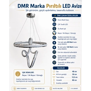 DMR 1 Toplu Pırıltı Bademli Sarkıt Led Avize KROM Geniş Şerit Kasa Üç Renk 6500k/4000k/3000k (Beyaz /Ilık Beyaz/Sarı (Günışığı))