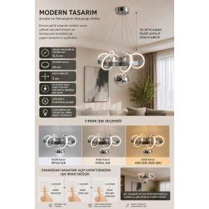 DMR 1 Toplu SARMAŞIK Sarkıt Led Avize KROM Geniş Şerit Kasa Üç Renk 6500k/4000k/3000k (Beyaz /Ilık Beyaz/Sarı (Günışığı))