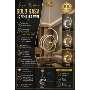 DMR Sarmal Büyük İmza Sarkıt Led Avize ALTIN (GOLD) Kasa 50w 220 Volt Üç Renk 6500k/4000k/3000k (Beyaz /Ilık Beyaz/Sarı (Günışığı)
