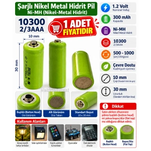 EFCELL 10300 1.2v Başlı Şarjlı Pil L2/3AAA 300mAh Ni-MH (Nikel-Metal hidrit pil)