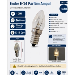 ENDER E-14 İnce Duylu Gece Lambası Abajur Ampulü 220v (Parfüm Ampul)