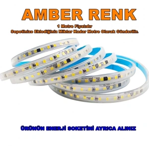 ERKled 10 Çip 220v AMBER Dış Mekan Trafosuz Şerit Led 2200k Kendinden Yapışkanlı (Strip 120 Led) IP44
