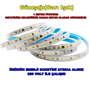 ERKled 10 Çip 220v GÜNIŞIĞI 3200k Dış Mekan Trafosuz Şerit Led 3200k Kendinden Yapışkanlı (Strip 120 Led) IP44