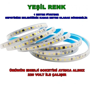 ERKled 10 Çip 220v YEŞİL Dış Mekan Trafosuz Şerit Led Kendinden Yapışkanlı (Strip 120 Led) IP44