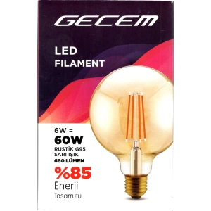 GECEM G95 AMBER 6w E-27 Fılament Rustik Led Ampul 2700K (BALON) 660lm