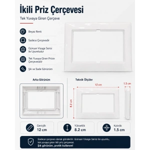GÜNSAN Visage BEYAZ Sıva Altı İkili Priz Çerçevesi