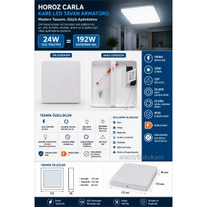 HOROZ Carla/Sq-24 24w BEYAZ Işık Kare Sıva Üstü Led Glop 7000k 2500lm 24 Watt 220V IP20 S. Ü.