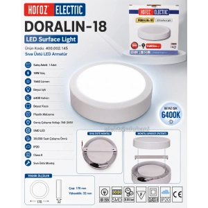 HOROZ Doralin-18 18w Yuvarlak BEYAZ 6400k Sıva Üstü Led Panel Spot Armatür Beyaz Plastik Kasa IP20 18 Watt 220 Volt