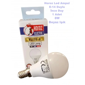 HOROZ ELITE-8 İnce Duy E-14 8w Top Led Ampul BEYAZ 6400k 220v 8 Watt 800lm