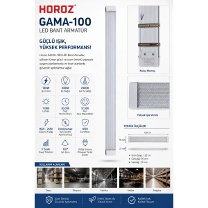 HOROZ Gama-100 BEYAZ 120cm 100w Prizma Led Bant Armatür 7000k Beyaz Işık IP20
