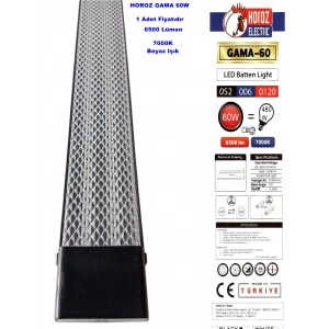 HOROZ Gama SİYAH 120cm 60w Prizma Led Bant Armatür 7000k IP20 Beyaz Işık
