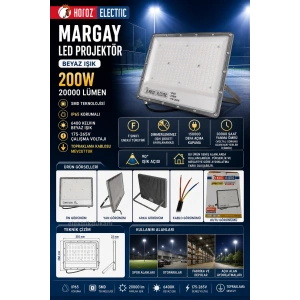 HOROZ Margay-200 200w BEYAZ Led Projektör SMD 6400k IP65 20.000lm (200 Watt 220 Volt)