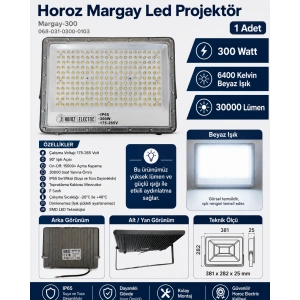 HOROZ Margay-300 300w BEYAZ Led Projektör SMD 6400k IP65 30.000lm (300 Watt 220 Volt)