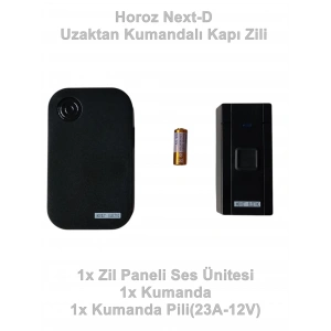 HOROZ Next-D SİYAH Uzaktan Kumandalı Melodili Pilli Kapı Zili 4.5v Dc IP-20 (3xAAA Pil Açık Alan 100Mt)