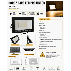 HOROZ Pars-50 50w SARI 2700k Led Projektör SMD Günışığı IP65 (50 Watt 220 Volt)