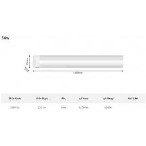 İNOLED 120cm 36W Led Bant Armatür BEYAZ 6500K IP40