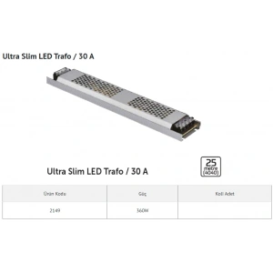 İNOLED Süper Slim 12v 30A Dc Şerit Led Trafosu 360w IP20 (12 Volt 30 Amper 30mt ye Kadar Kullanım İçin Uygundur)