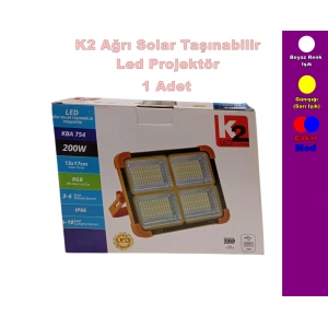 K2 200W Taşınabilir Solar Şarjlı Led Projektör 3000K-4000K-6400K Fonksiyonlu