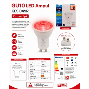 K2 7w KIRMIZI Gu10 Duylu Lensli Çanak Led Spot Ampul 630lm 7 Watt 220 Volt (Starter Duylu)