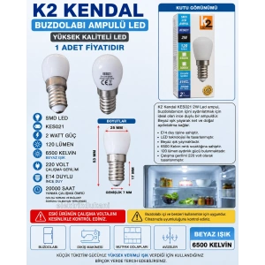K2 E-14 2W Led Ampul Beyaz 6500k (İnce Duylu Buzdolabı Ampulü)