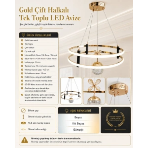 METİN Büyük Vesta Yuvarlak Led Avize GOLD (ALTIN) Kasa Tek Toplu Üç Renk 6500k/4000k/3000k (Beyaz /Ilık Beyaz/Sarı (Günışığı))
