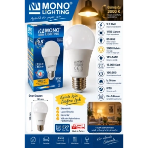 MONO 9.5W LED AMPUL E-27 DUYLU GÜNIŞIĞI 3000K