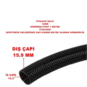 MUTLUSAN 12mm Polyamid Spiral Boru Plastik SİYAH (UV Dayanımlı)