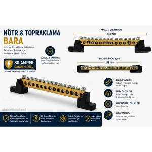 MUTLUSAN 13+2 15li Ayaklı Pano Nötür Klemensi 80A (7mmX11mm 15 Delikli Dağıtım Ünitesi)