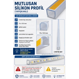 MUTLUSAN 13x12.5 Şeffaf Yapışkanlı Kablo Kanalı Şerit Led İçin Plastik Kanal