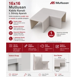 MUTLUSAN 16x16 Kablo Kanalı 90 L Köşe Dönüş Ek Parçası Plastik Beyaz