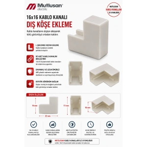 MUTLUSAN 16x16 Kablo Kanalı DIŞ Köşe Plastik Beyaz