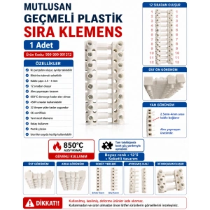 MUTLUSAN 2.5-4mm 12li Geçmeli Plastik Sıra Klemens Beyaz 850?C Alev Yaymayan H.F.