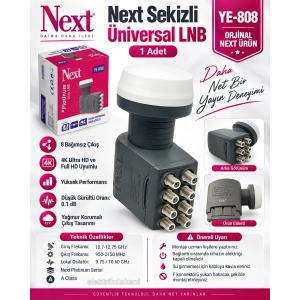 NEXT YE-808 8li Platinum Sekizli LNB 0.1dB Full HD 4K Universal LNBF Kaliteli (Elenbi)